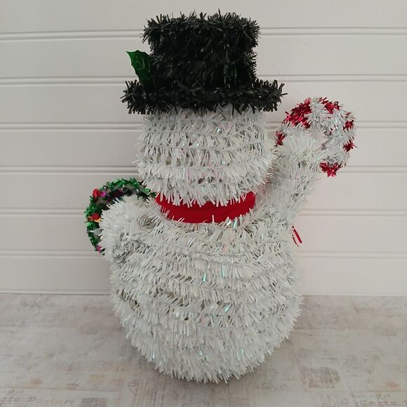 Christmas Tinsel Snowman 12" Candy Cane Wreath Christmas Decoration - Picture 5 of 9